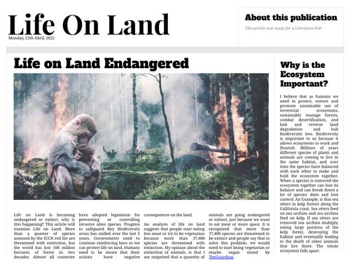 Book Creator | Life On Land; Endangered