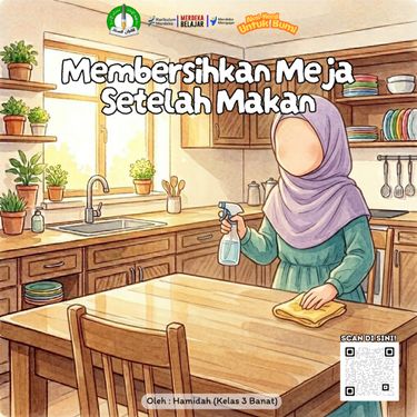 Membersihkan meja setelah makan